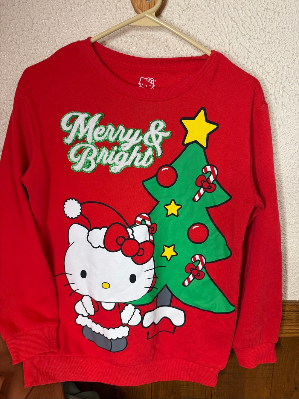Hello Kitty Red Kids Holiday Sweatshirt with Green Tree and White Character